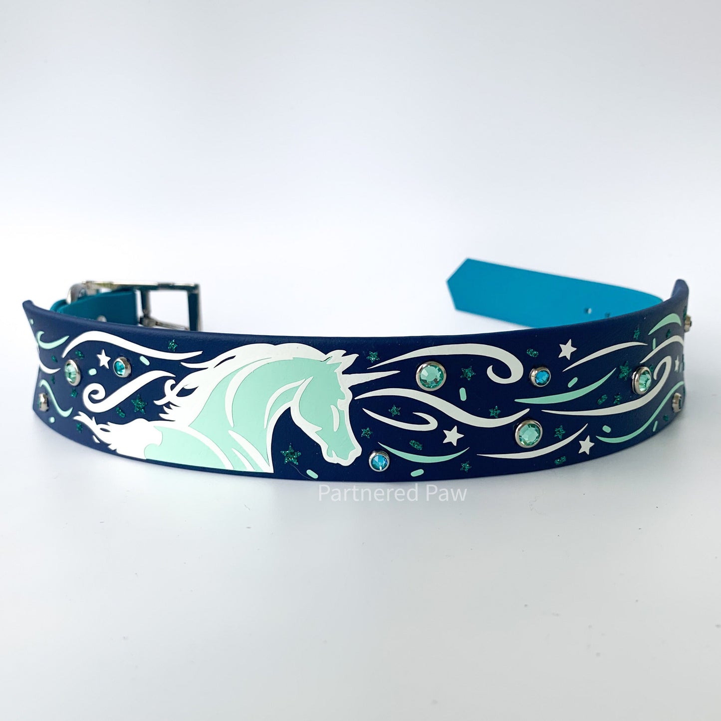 Glow Unicorn Wide Biothane Dog Collar