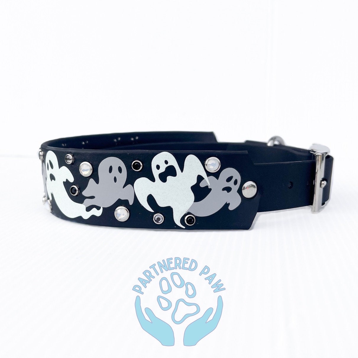 Spooky Ghost Glow in the Dark Wide Dog Collar