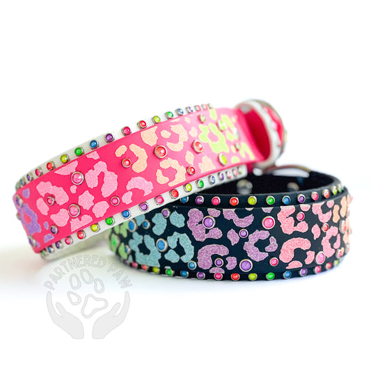 Neon Electric Leopard Wide Dog Collar