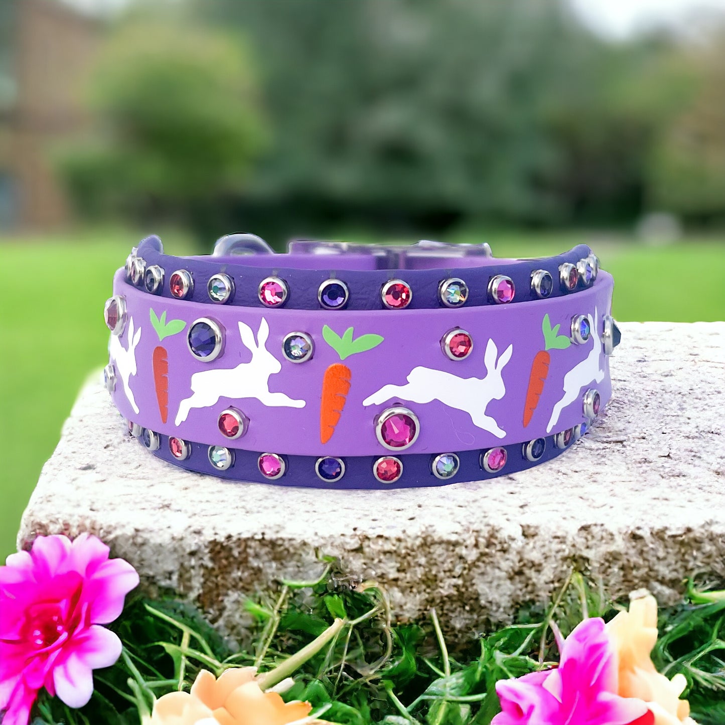 2” Wide Bunny Garden Biothane Dog Collar