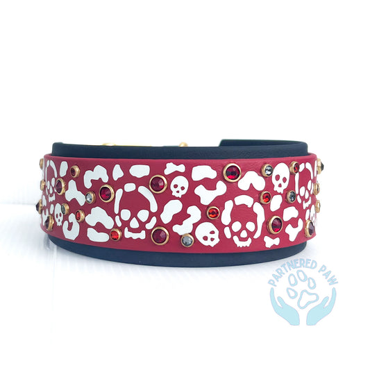 Leopard Skulls 1.5” Wide Dog Collar (Glow in the Dark)