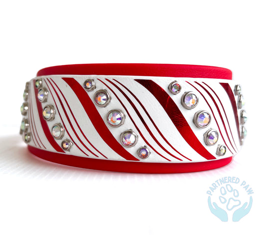 Candy Cane 1.5" Wide Biothane Dog Collar