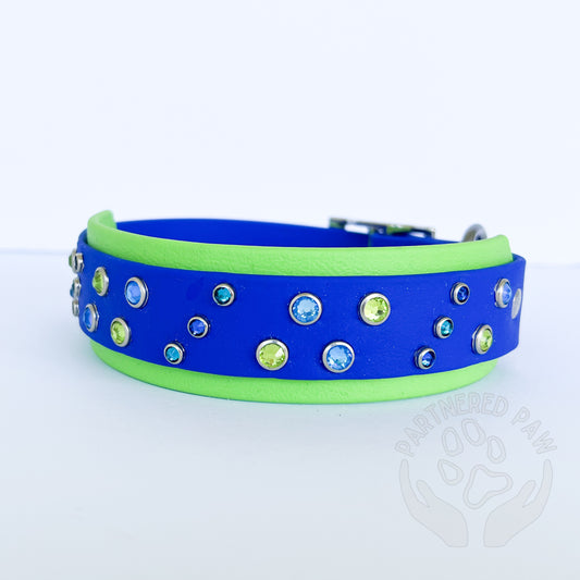 12.5”-15.5” Royal/Lime Biothane Collar Ready to Ship
