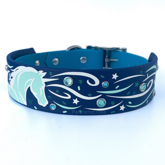 Glow Unicorn Wide Biothane Dog Collar