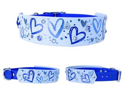 Sketch Hearts 1.5" Wide Biothane Dog Collar