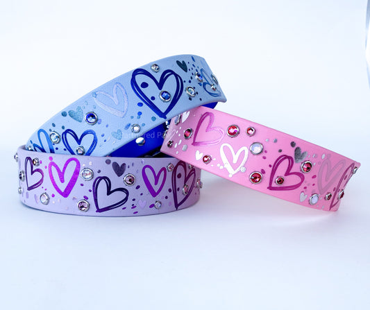 Sketch Hearts 1.5" Wide Biothane Dog Collar