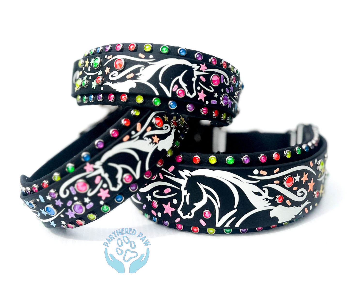 Neon Glow in the Dark Unicorn 1.5" Wide Biothane Dog Collar