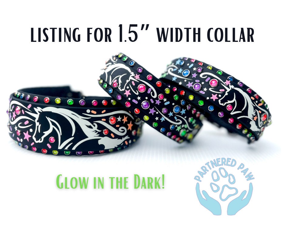 Neon Glow in the Dark Unicorn 1.5" Wide Biothane Dog Collar