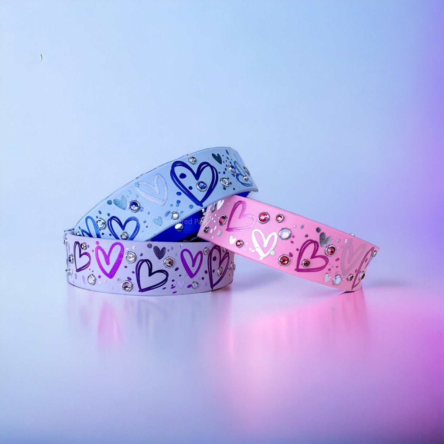 Sketch Hearts 1.5" Wide Biothane Dog Collar